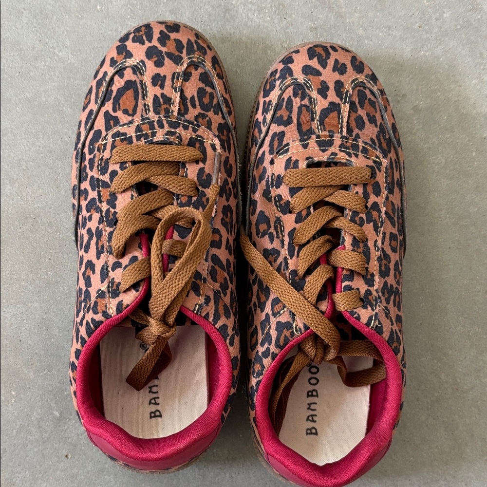BAMBOO Kids Leopard Sneakers - Brown and Pink